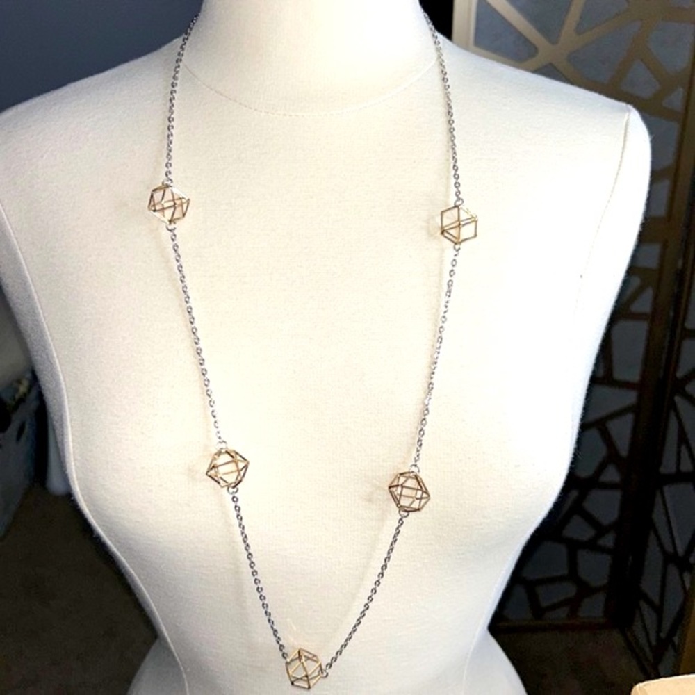 Geometric Polygon Hexagon Caged Pendant‎ Gold/Silver Plated Necklace